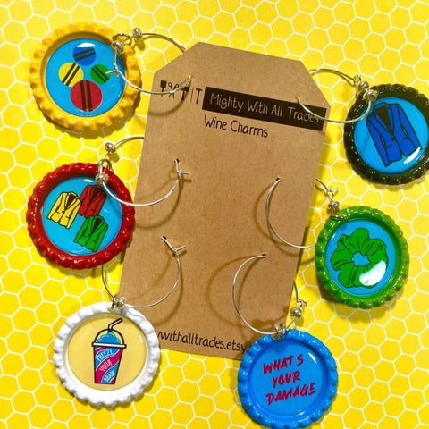 Heathers Wine Charms, Set of 6-broadway wine charms-mightywithalltrades