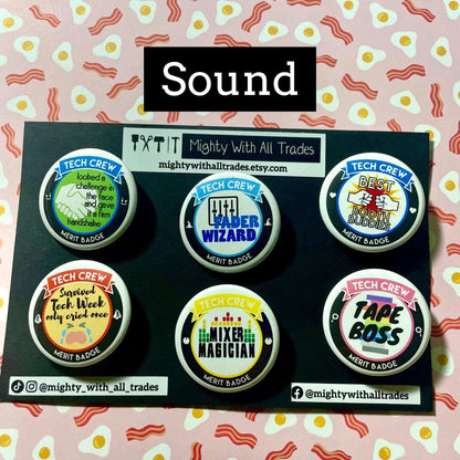 BUTTON PACKS Tech Crew Merit Badges, Set of 6, 1-1/2" Buttons-mightywithalltrades