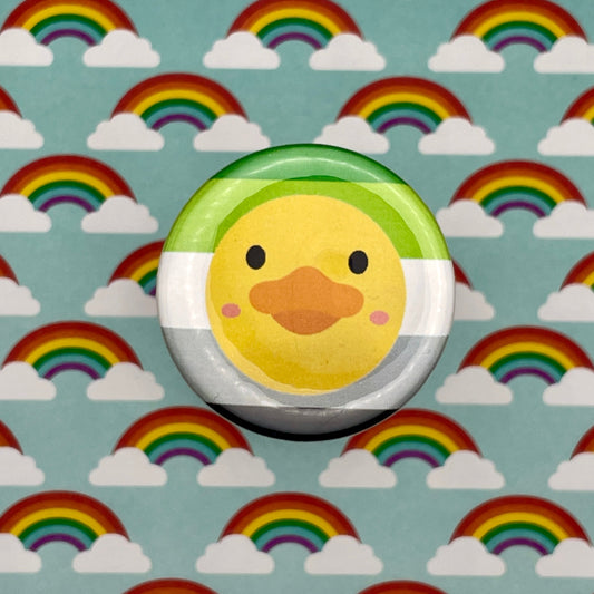Thespian Duck Aromantic Pride, 1 - 1/2" Button Pin Back Buttons