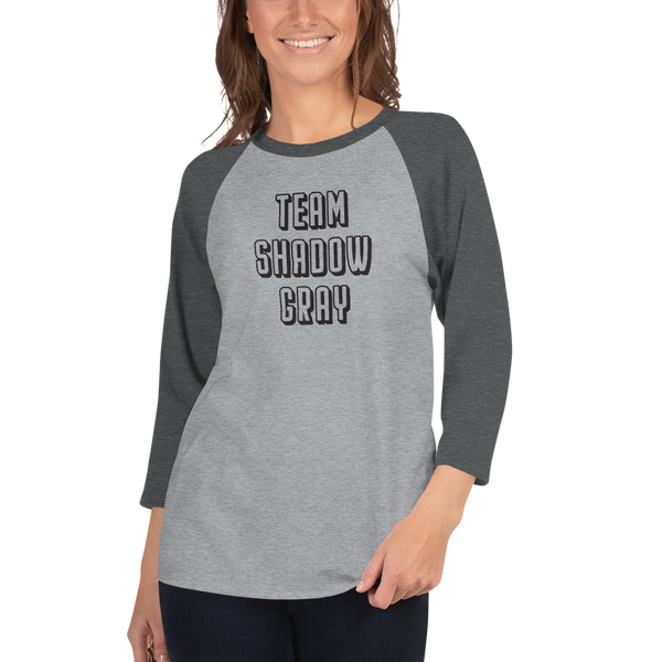 Team Shadow Gray, 3/4 Sleeve Raglan Unisex Tee, One Act Play, UIL, Theatre Director, Texas Theatre-UIL unit set-mightywithalltrades